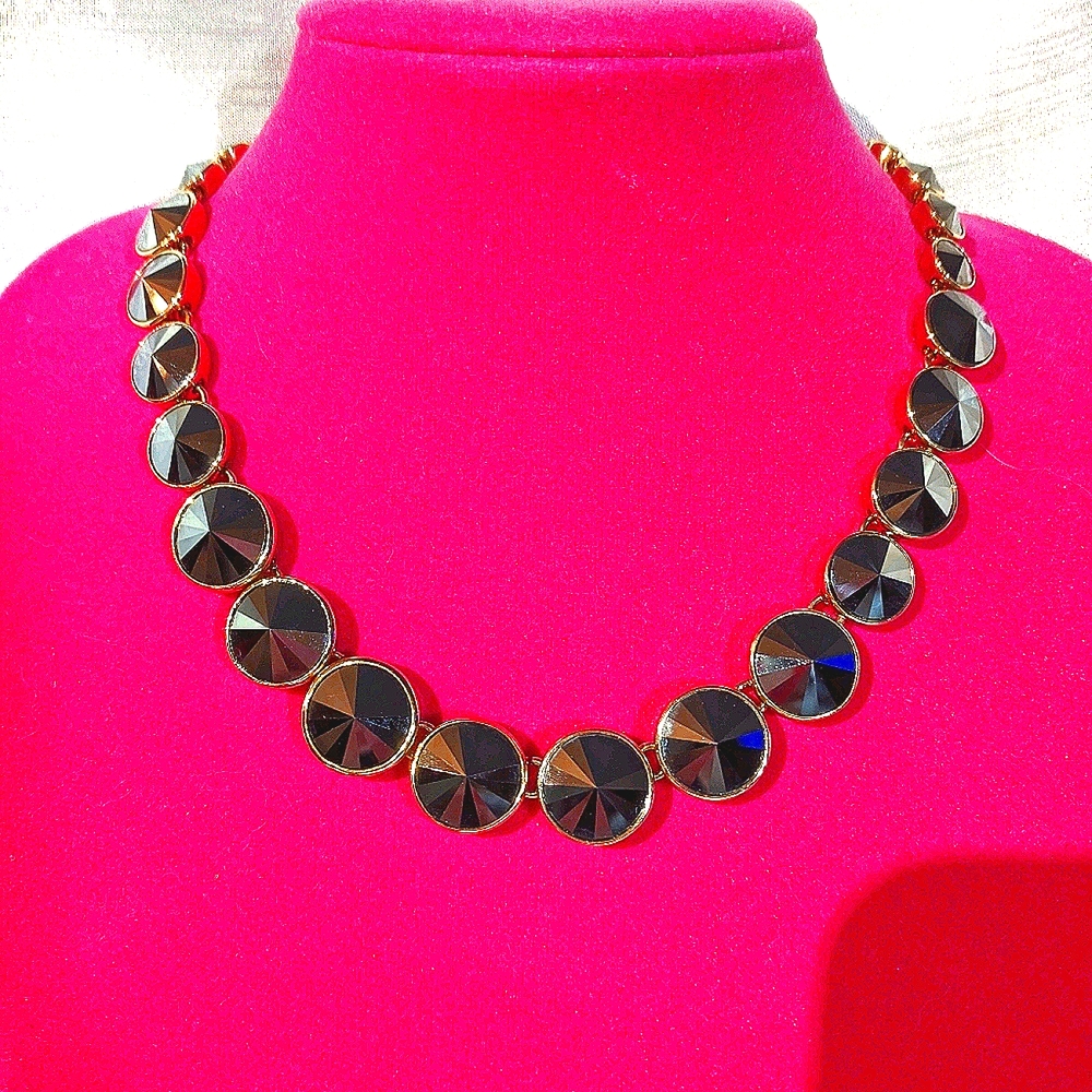 Henri Bendel Black Swarovski and Gold Necklace.